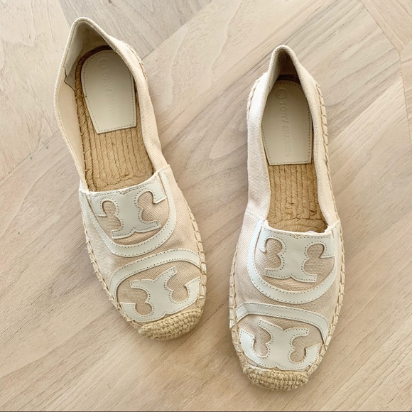 NEW Tory Burch Poppy Logo Espadrilles Cream White